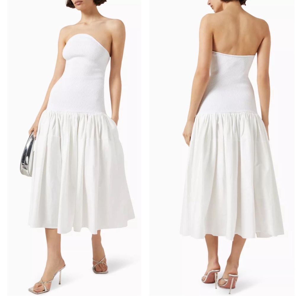 ALEXIS Kamali Strapless Ribbed A Line White Midi Dress Size XS
